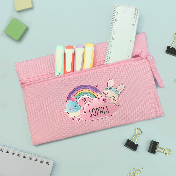Personalised Cute Bunny Pink Pencil Case - Back To School