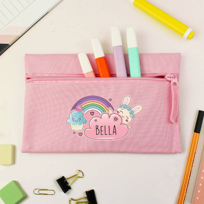 Personalised Cute Bunny Pink Pencil Case - Back To School