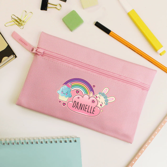 Personalised Cute Bunny Pink Pencil Case - Back To School