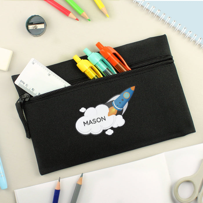 Personalised Children’s Rocket Black Pencil Case