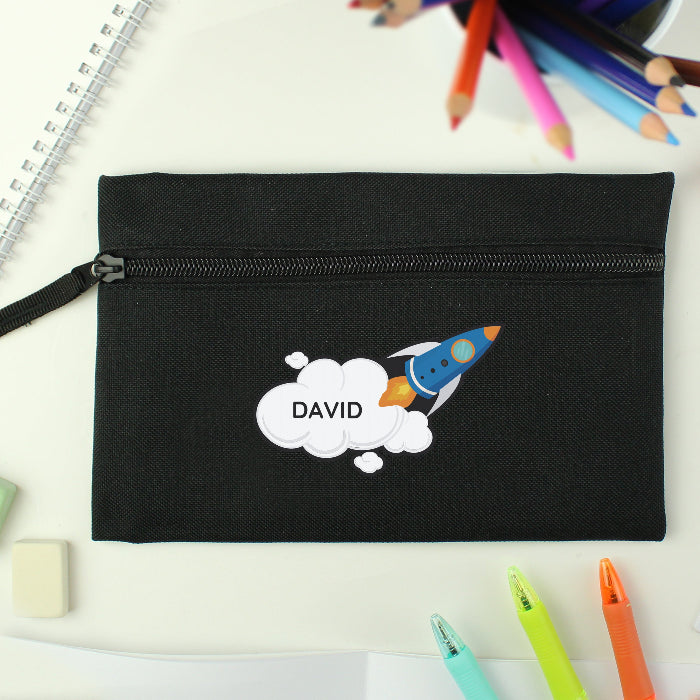 Personalised Children’s Rocket Black Pencil Case