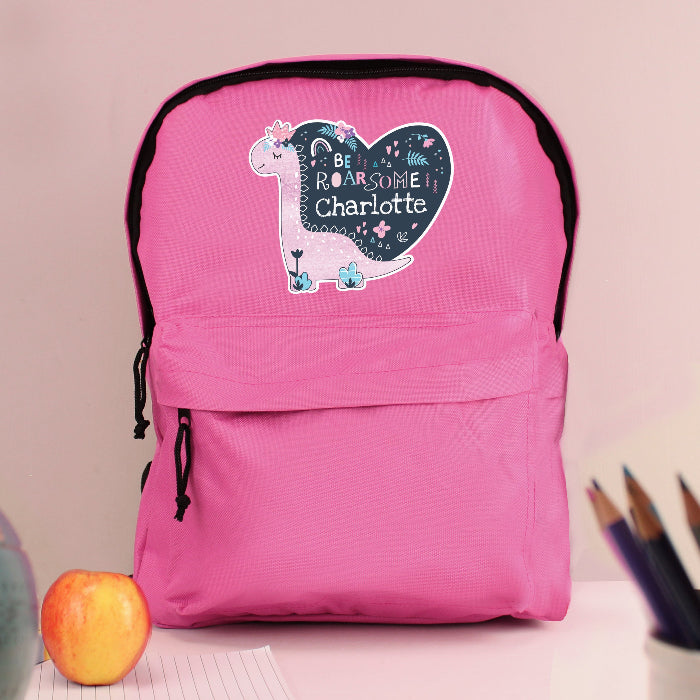 Personalised Children’s Dinosaur Pink Backpack - Back To School