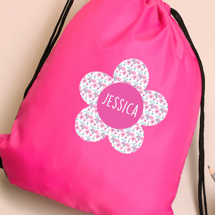 Personalised Flower Pink Swim & Kit Bag