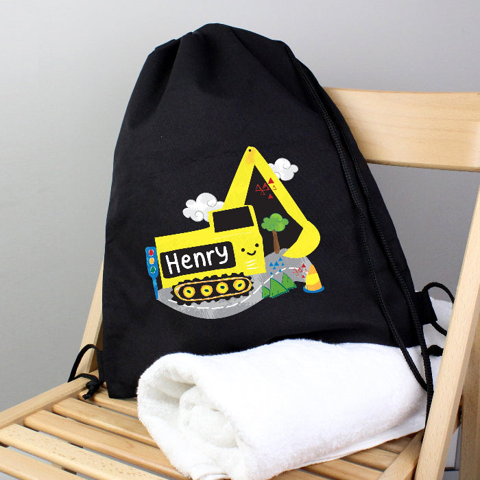 Personalised Digger Black Swim & Kit Bag