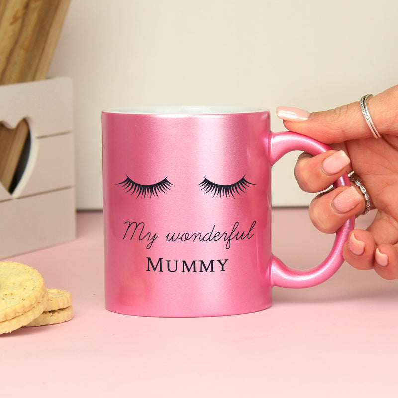 Personalised Eyelashes Pink Glitter Ceramic Mug