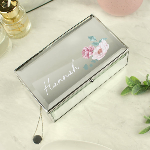 Personalised Floral Design Jewellery Box With Name