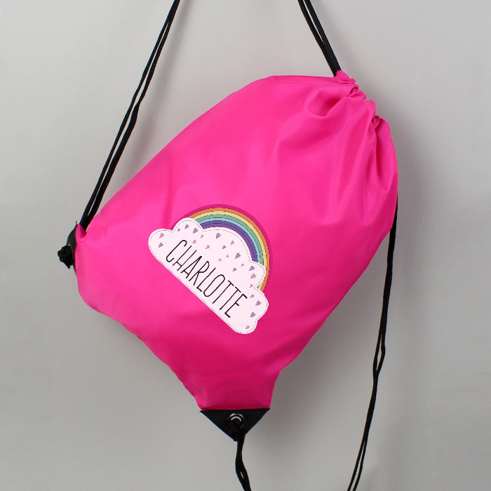 Personalised Rainbow Cloud Pink Swim & Kit Bag