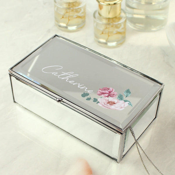 Personalised Floral Design Jewellery Box With Name