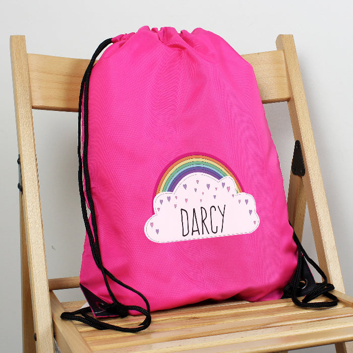Personalised Rainbow Cloud Pink Swim & Kit Bag