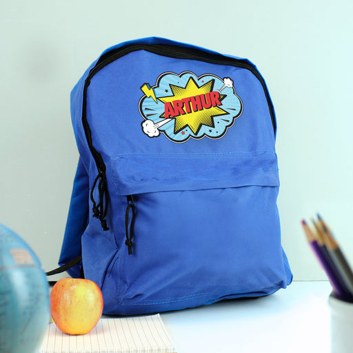 Personalised Superhero Comic Kid’s Backpack - Blue