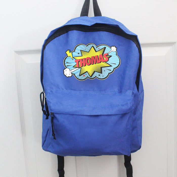 Personalised Superhero Comic Kid’s Backpack - Blue