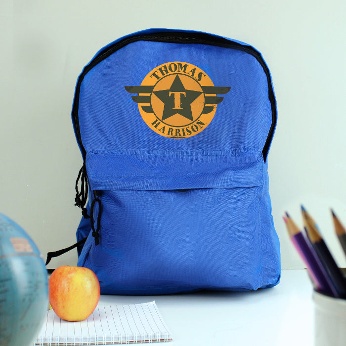 Personalised Children’s Badge Blue Backpack - Back To School