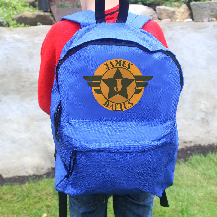 Personalised Children’s Badge Blue Backpack - Back To School