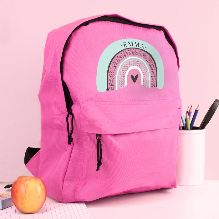 Personalised Pastel Rainbow Pink Backpack - Back To School