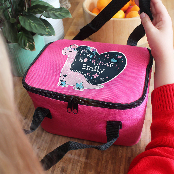 Personalised Dinosaur Pink Lunch Bag - Back To School 