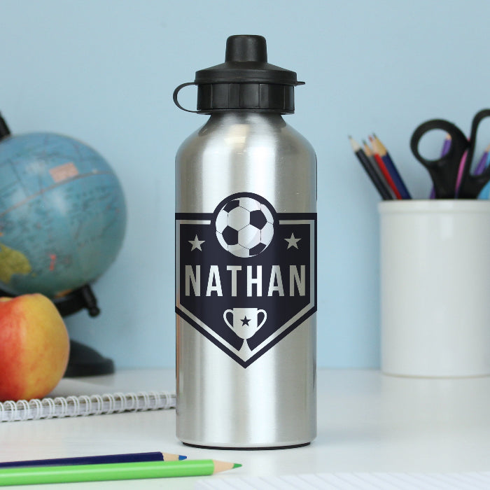 Personalised Football Silver Drinks Bottle - Back To School