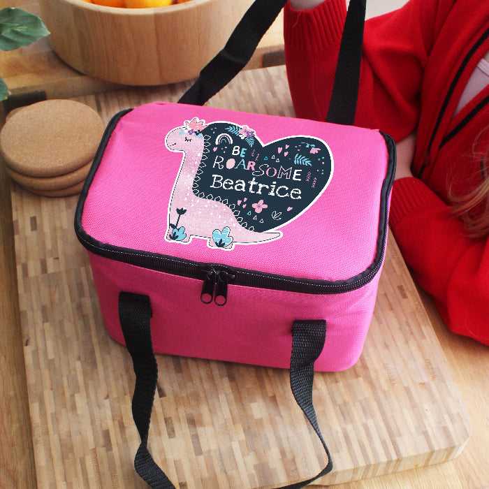 Personalised Dinosaur Pink Lunch Bag - Back To School 