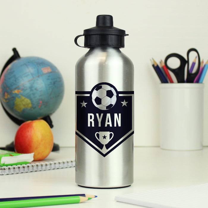 Personalised Football Silver Drinks Bottle - Back To School