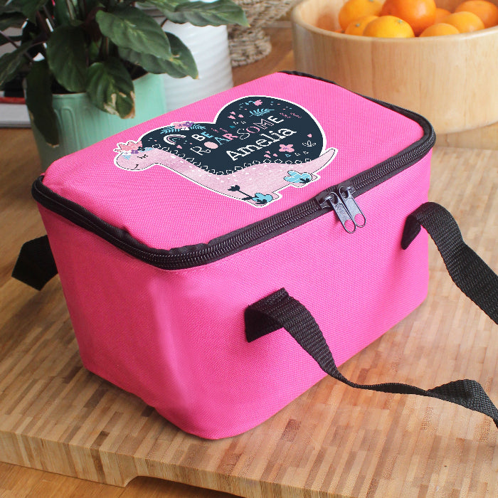 Personalised Dinosaur Pink Lunch Bag - Back To School 