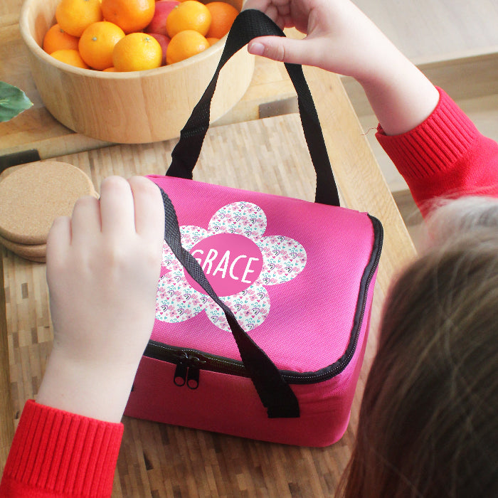 Personalised Flower Pink Lunch Bag - Back To School