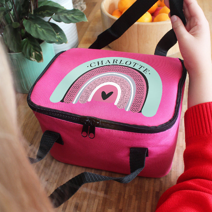 Personalised Rainbow Pink Lunch Bag - Back To School