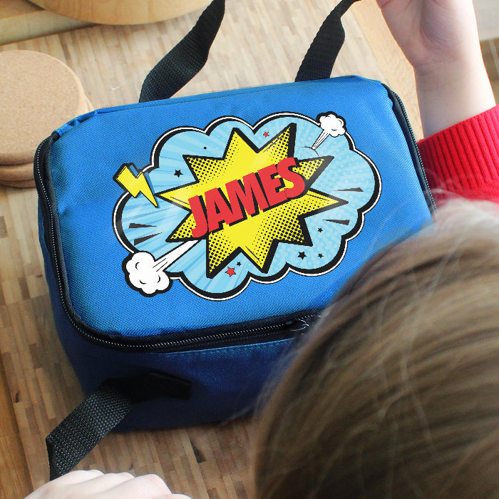 Personalised Superhero Comic Blue Lunch Bag - Back To School 