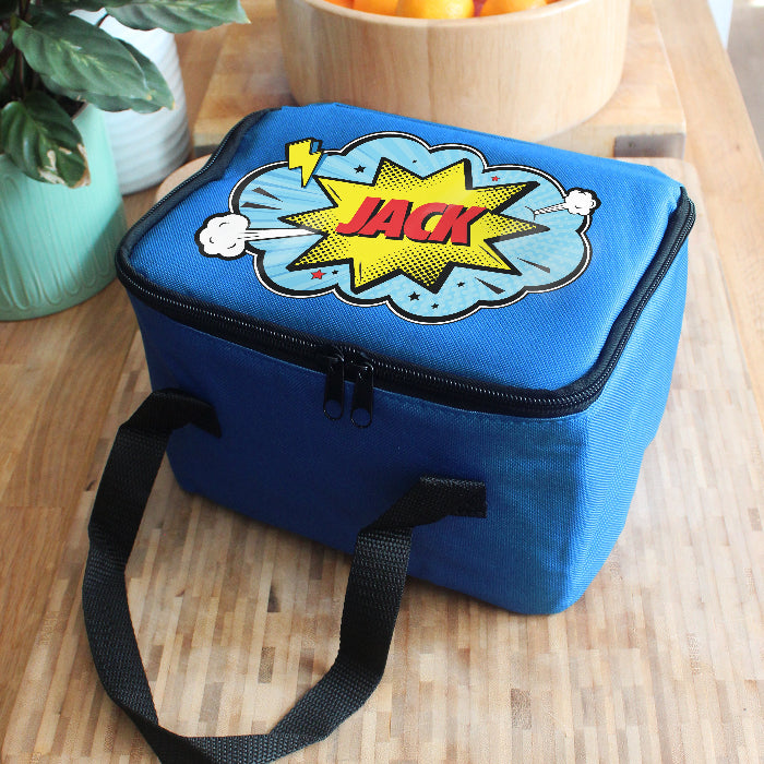 Personalised Superhero Comic Blue Lunch Bag - Back To School 