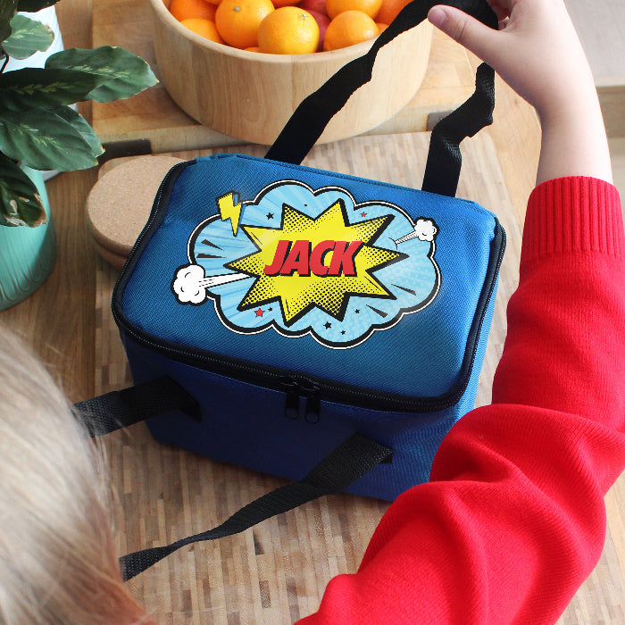 Personalised Superhero Comic Blue Lunch Bag - Back To School 