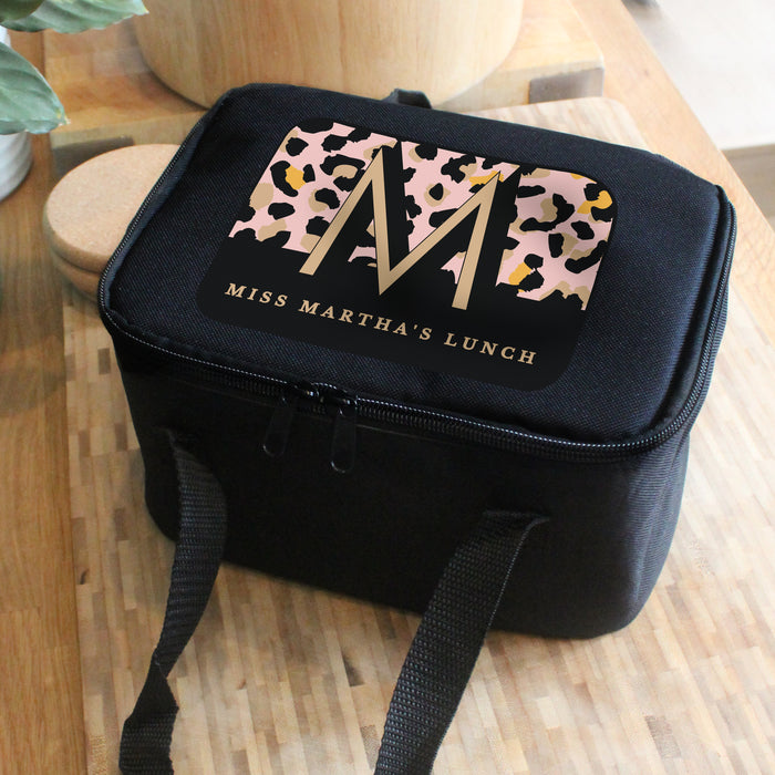 Personalised Leopard Print Lunch Bag - Black
