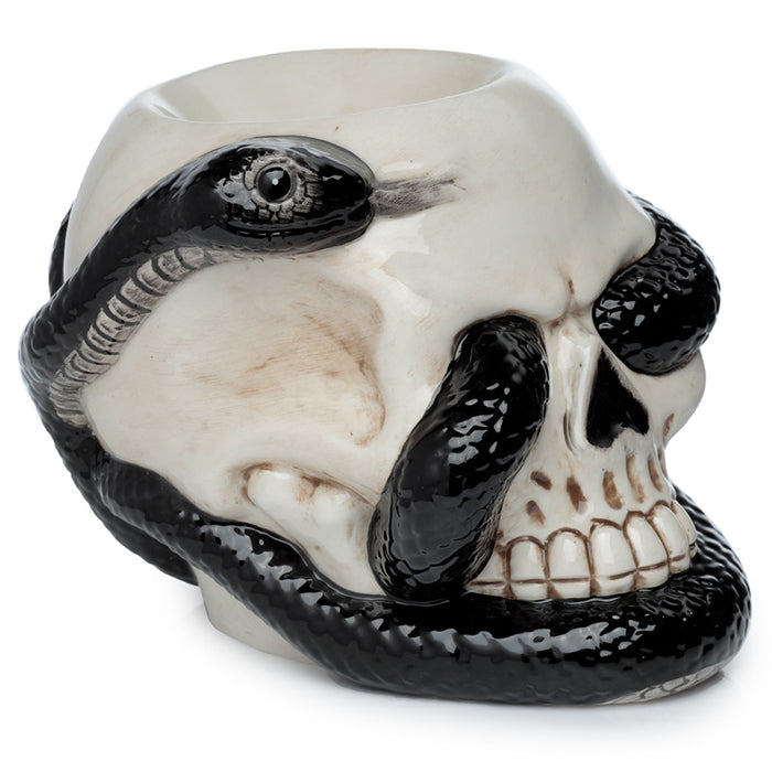 Skull with Coiled Snake Shaped Ceramic Oil Burner