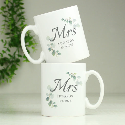 Personalised Botanical Mrs & Mrs Mug Set