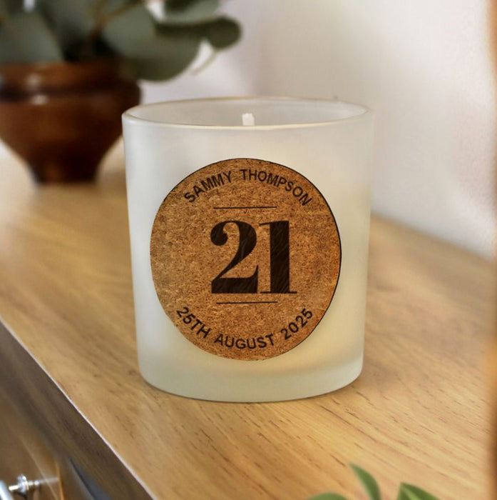 Personalised 21st Birthday Cork Label Candle Jar - Any Text