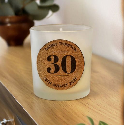Personalised 30th Birthday Cork Label Candle Jar - Any Text