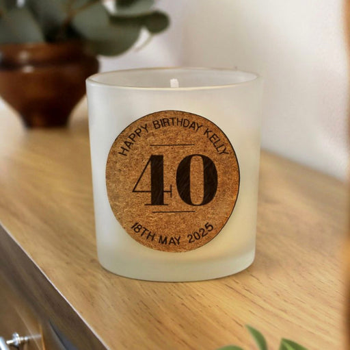 Personalised 40th Birthday Cork Label Candle Jar - Any Text