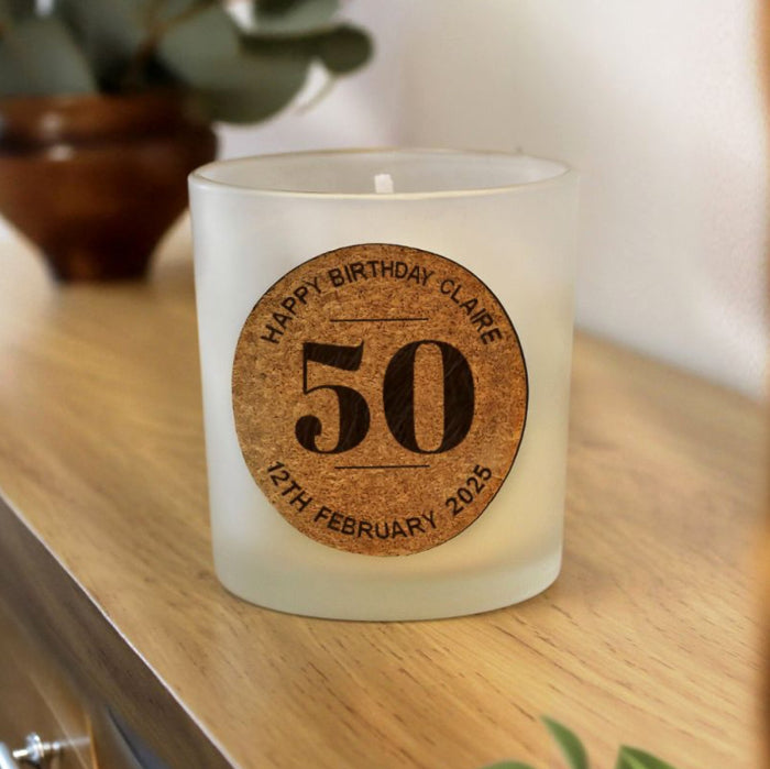 Personalised 50th Birthday Cork Label Candle Jar - Any Text