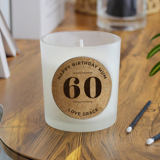 Personalised 60th Birthday Cork Label Candle Jar - Any Text