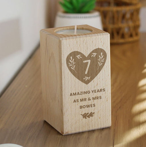 Personalised 7th Anniversary Wooden Tealight Holder