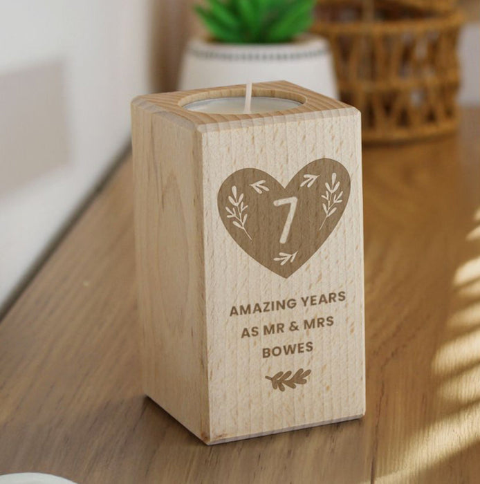 Personalised 7th Anniversary Wooden Tealight Holder
