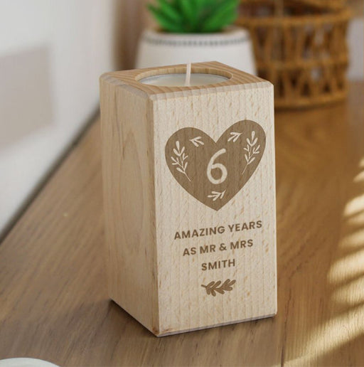 Personalised 6th Anniversary Wooden Tealight Holder