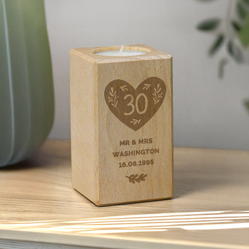 Personalised 30th Anniversary Wooden Tealight Holder