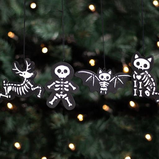 Set of 4 Christmas Black Creepy Skeleton Cookie Ornaments Decorations