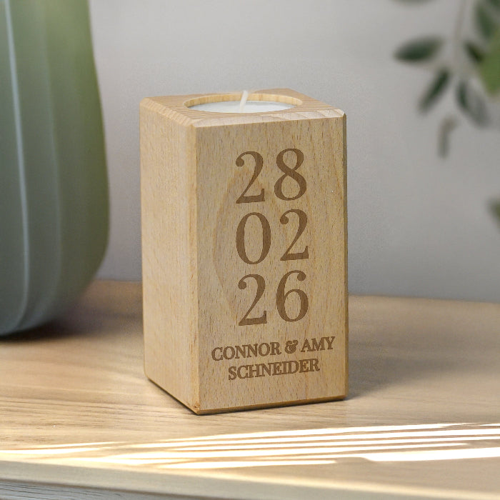 Personalised Wedding Date Wooden Tealight Holder