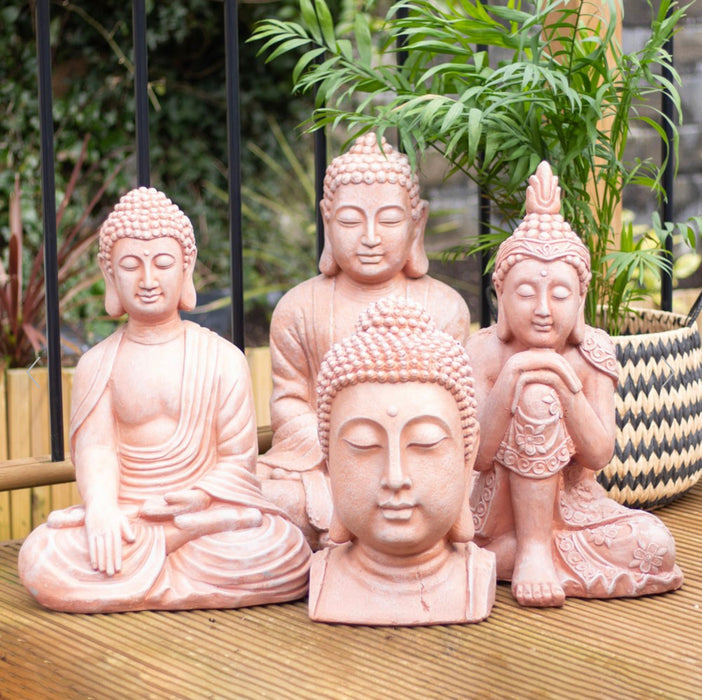 Terracotta Effect 52cm Sitting Garden Buddha Statue