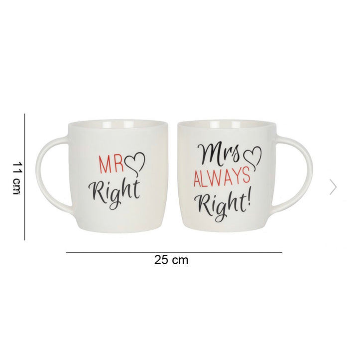 Mr. Right and Mrs. Always Right Novelty Set of Two Coffee Tea Mugs