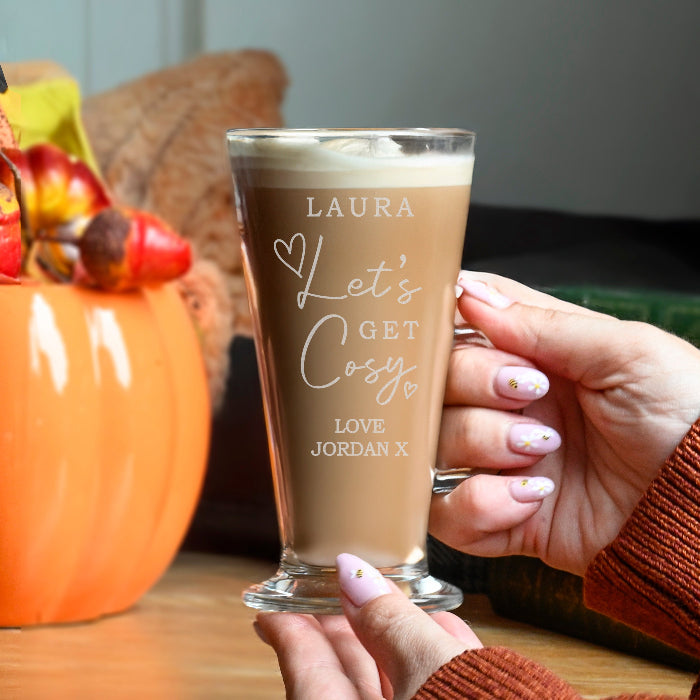 Personalised Get Cosy Autumn Latte Glass Mug - Home Decor