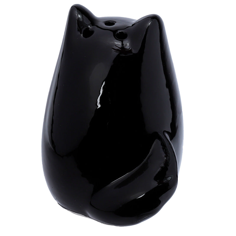 Feline Fine Black & Grey Cat Ceramic Salt & Pepper Shakers Set