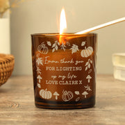 Personalised Autumn Pumpkins Leaves Amber Glass Candle - Home Decor
