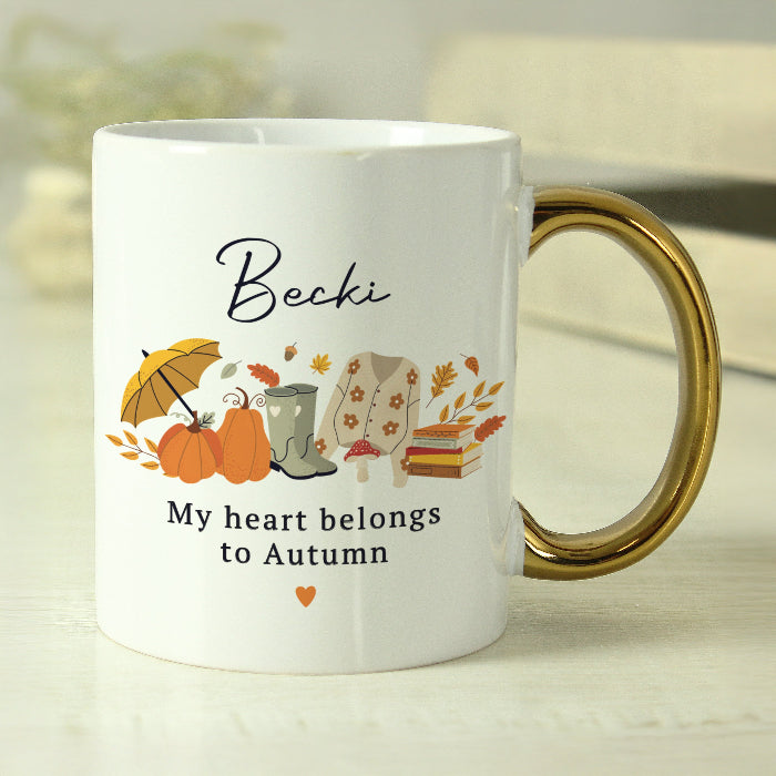 Personalised Autumn Design Gold Handled Mug - Home Decor