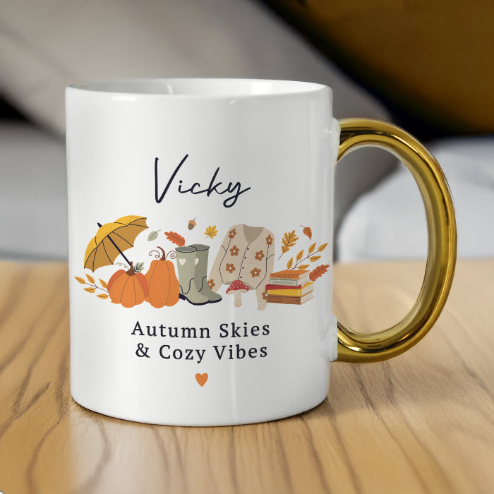Personalised Autumn Design Gold Handled Mug - Home Decor