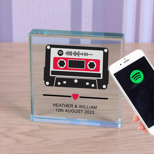 Anniversary Valentines Glass Token - Our Song Cassette Spotify Keepsake Gift